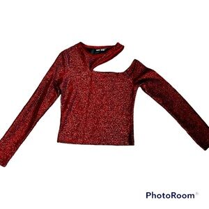 Shein Burgundy Red Black Glitter Long Sleeve Top Small